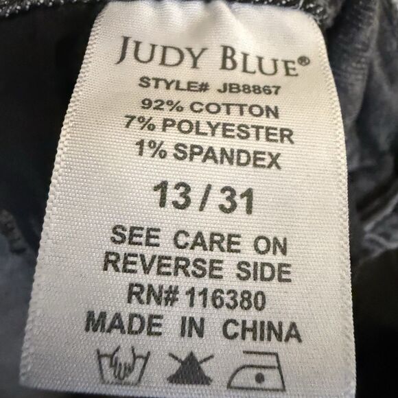 Judy Blue Jeans 13/31 Distressed Splatter Stretch Denim Black Gray Boyfriend - Picture 9 of 9